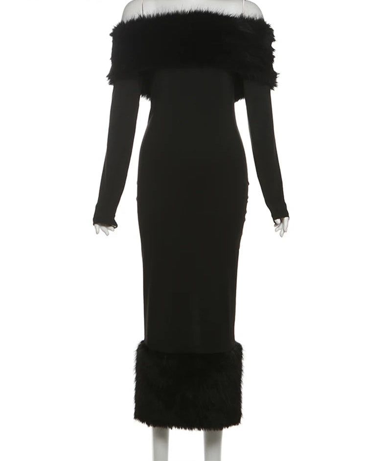 Velvet Noir Fur Dress