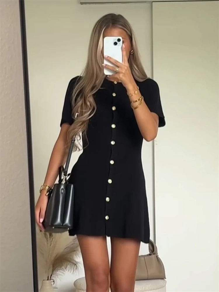 Ribbed Knit Button-Up Dress