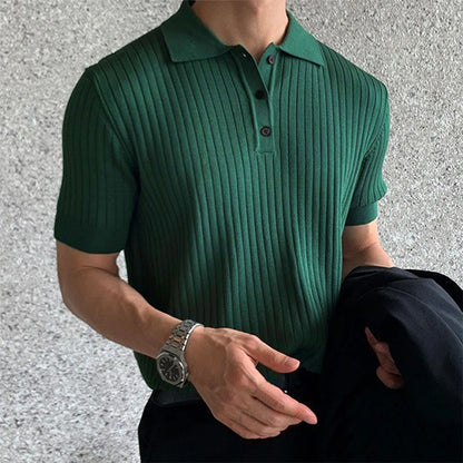 Ribbed Knit Polo Shirt