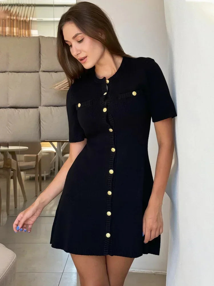 Ribbed Knit Button-Up Dress