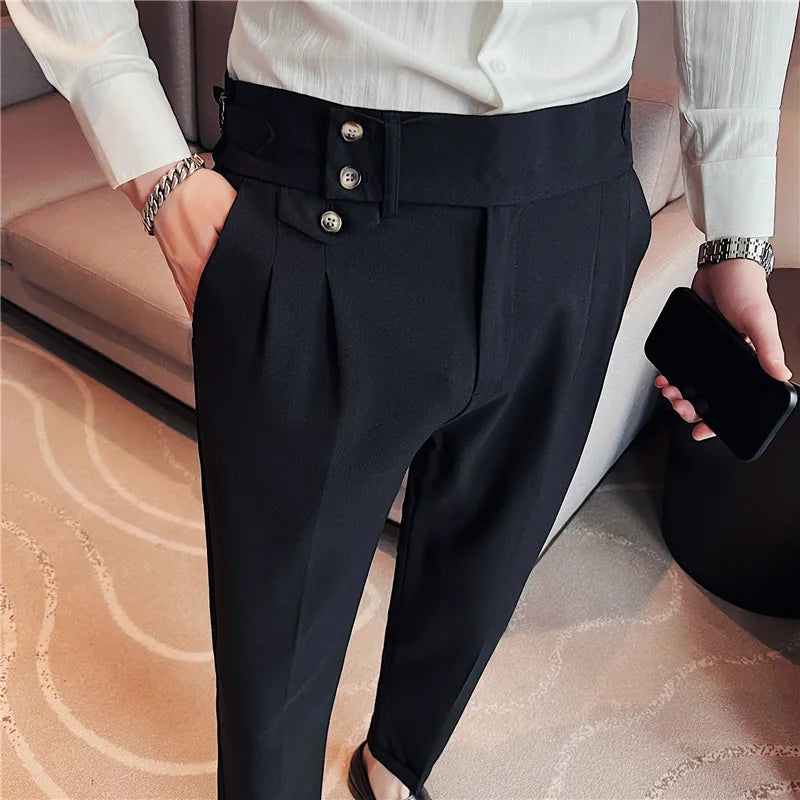 High-Waist Formal Pleated Dress Pants