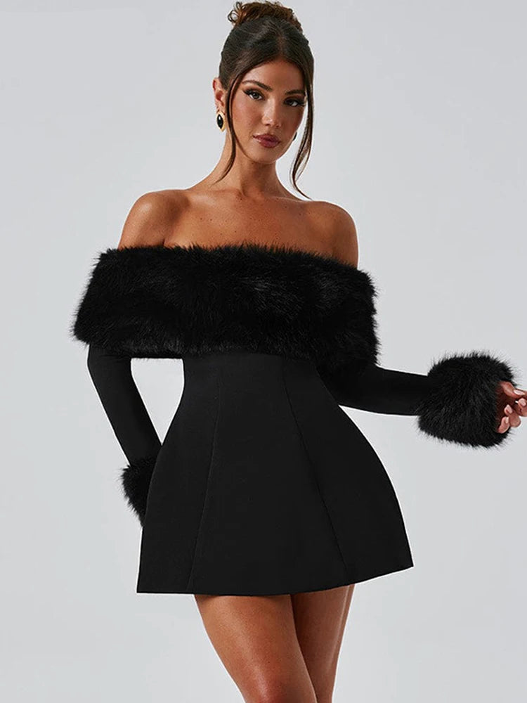 Midnight Fur Mini Dress