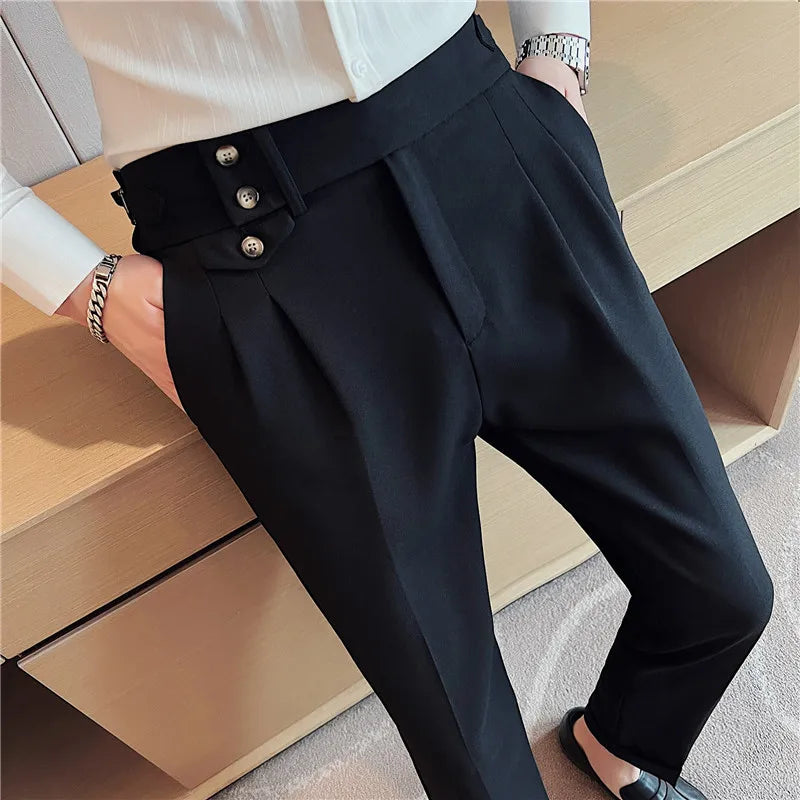 High-Waist Formal Pleated Dress Pants