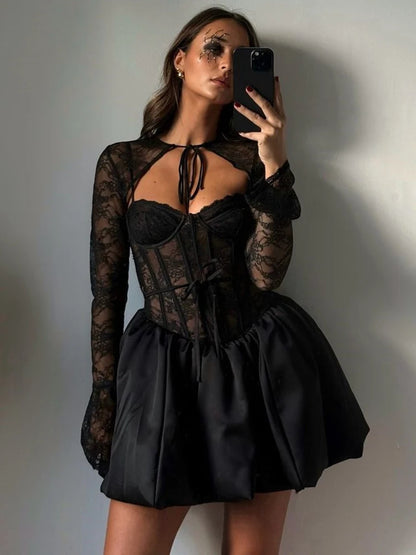 Lace-Up Corset Puff Dress