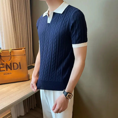 Two-Tone Knit Polo Shirt