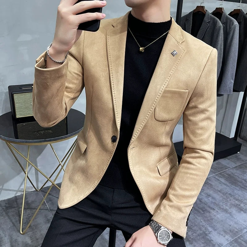 Slim Fit Deerskin Fleece Blazer