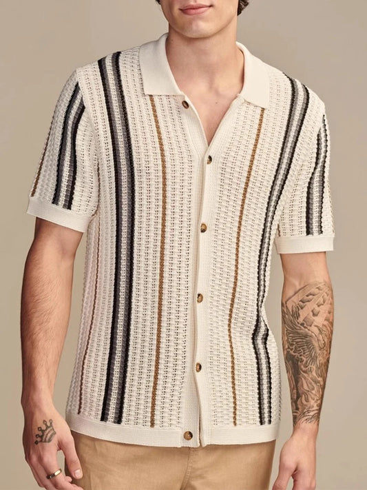 Striped Crochet Knit Polo