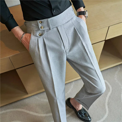 High-Waist Formal Pleated Dress Pants