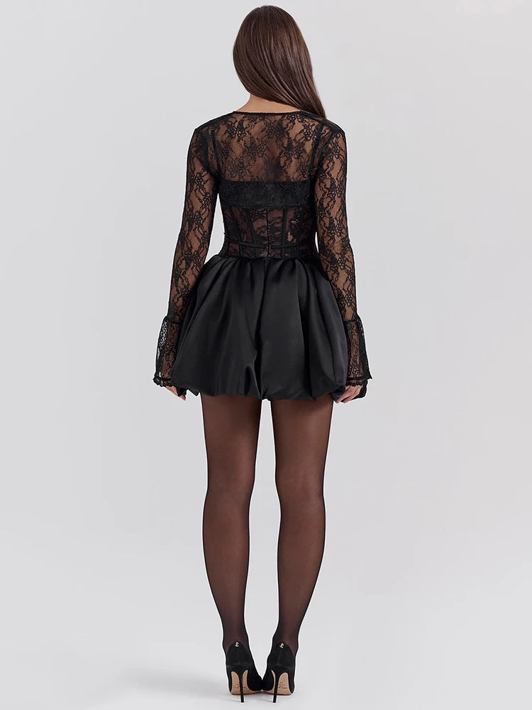 Lace-Up Corset Puff Dress