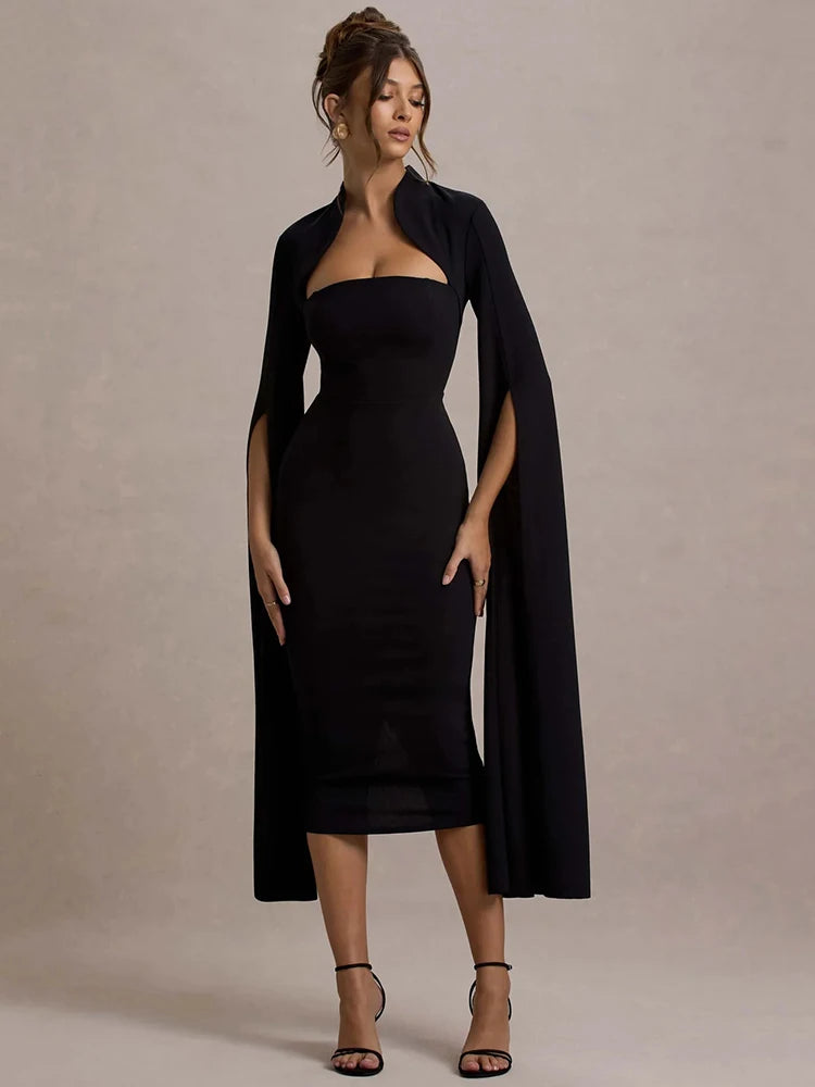 Cape-Sleeved Statement Dress