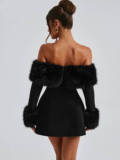 Midnight Fur Mini Dress