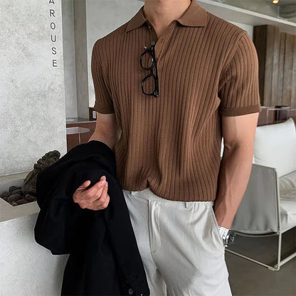 Ribbed Knit Polo Shirt