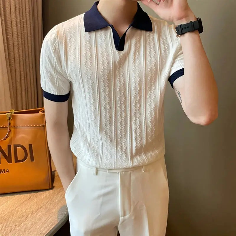 Two-Tone Knit Polo Shirt