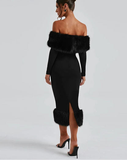 Velvet Noir Fur Dress