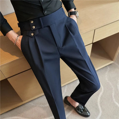 High-Waist Formal Pleated Dress Pants