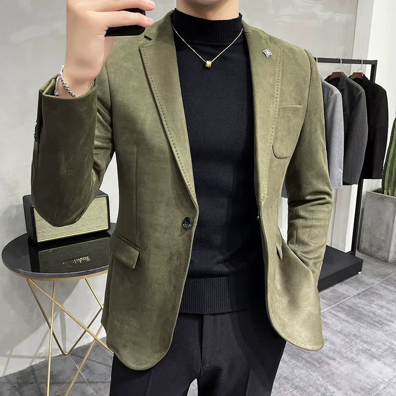 Slim Fit Deerskin Fleece Blazer