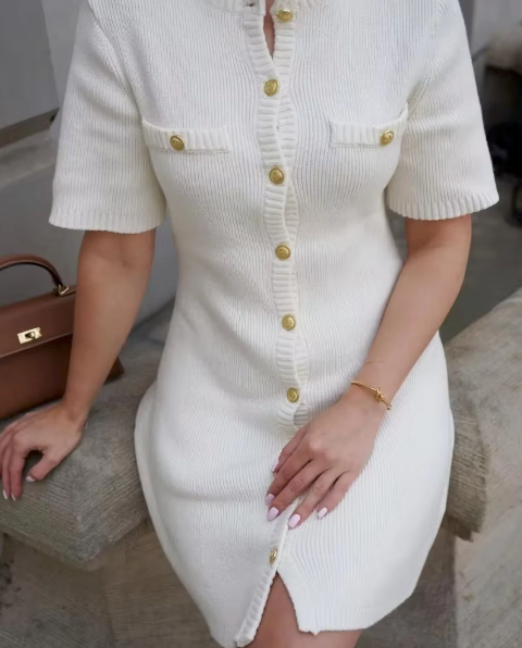 Ribbed Knit Button-Up Dress