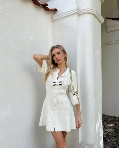 Ribbed Knit Button-Up Dress