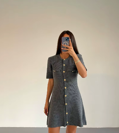 Ribbed Knit Button-Up Dress