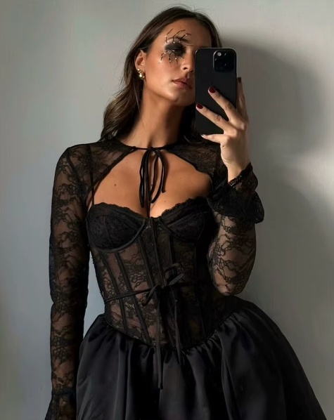 Lace-Up Corset Puff Dress