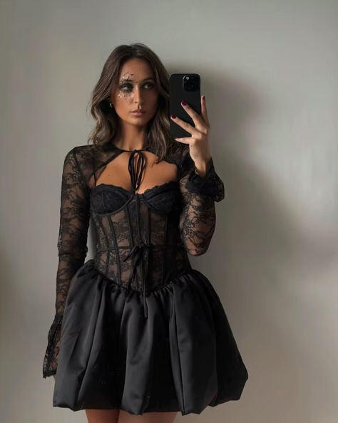 Lace-Up Corset Puff Dress