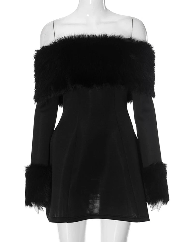 Midnight Fur Mini Dress