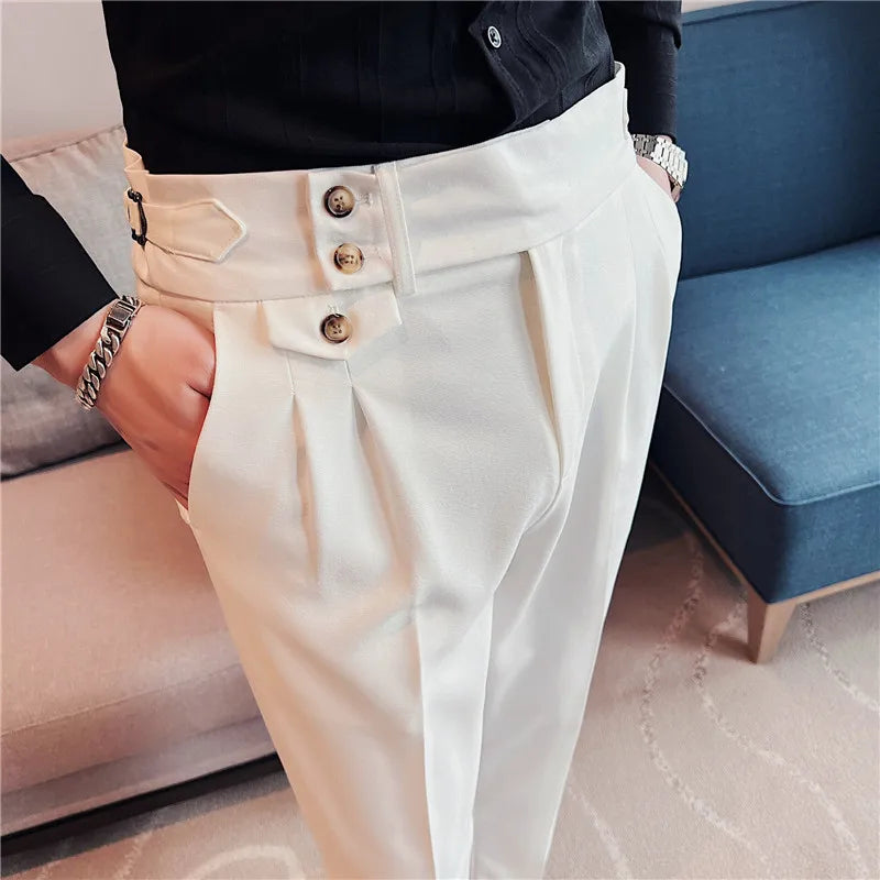 High-Waist Formal Pleated Dress Pants