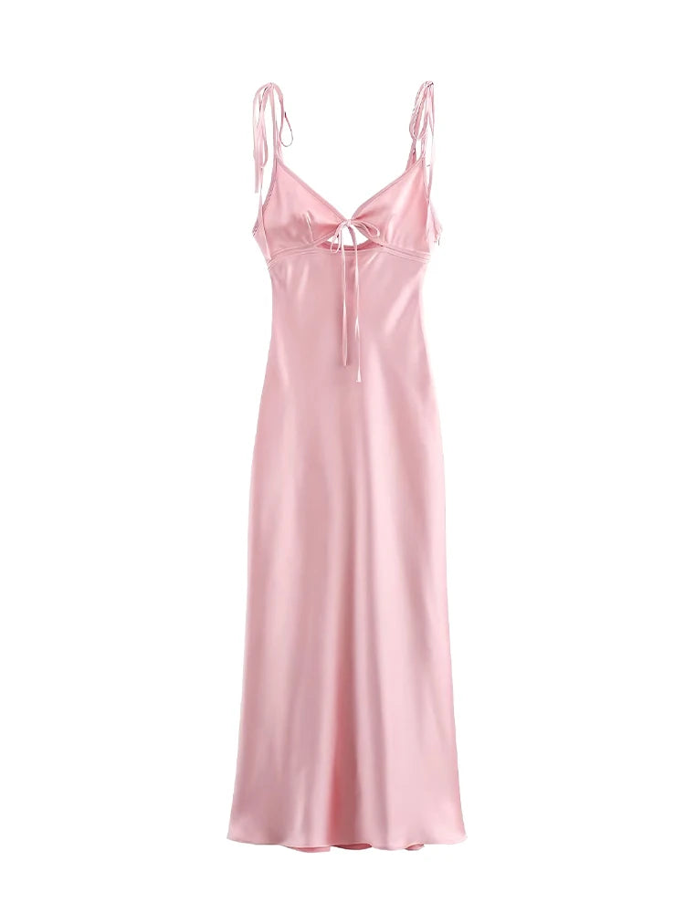 Pink Satin Lace-Up Dress