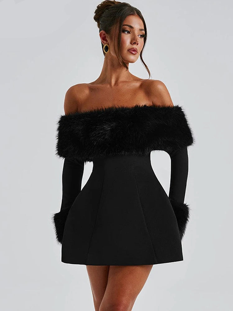 Midnight Fur Mini Dress