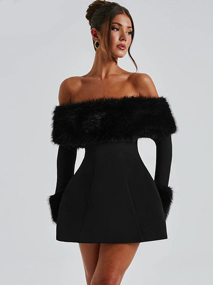 Midnight Fur Mini Dress