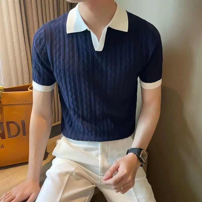 Two-Tone Knit Polo Shirt