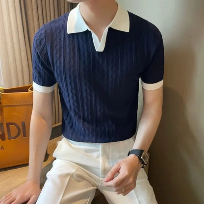 Two-Tone Knit Polo Shirt